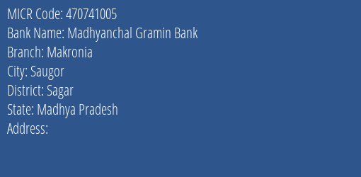 Madhyanchal Gramin Bank Makronia MICR Code