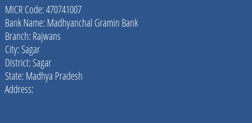 Madhyanchal Gramin Bank Rajwans MICR Code