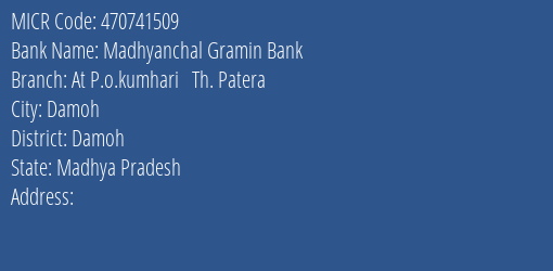 Madhyanchal Gramin Bank At P.o.kumhari Th. Patera MICR Code