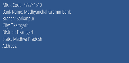 Madhyanchal Gramin Bank Sarkanpur MICR Code