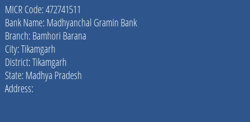 Madhyanchal Gramin Bank Bamhori Barana MICR Code