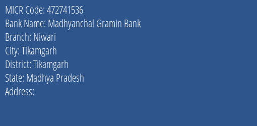 Madhyanchal Gramin Bank Niwari MICR Code