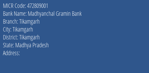 Madhyanchal Gramin Bank Tikamgarh MICR Code