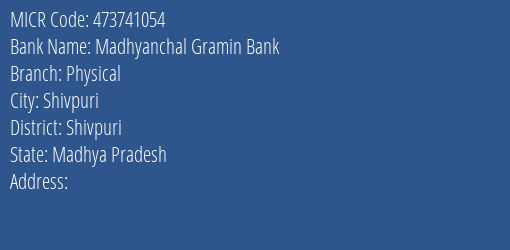 Madhyanchal Gramin Bank Physical Branch Address Details and MICR Code 473741054