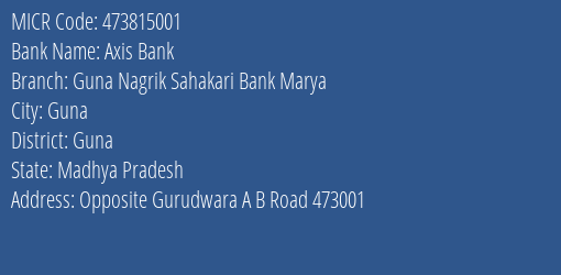 Guna Nagrik Sahakari Bank Marya A B Road MICR Code