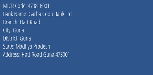 Garha Coop Bank Ltd Hatt Road MICR Code