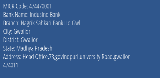 Nagrik Sahkari Bank Ho MICR Code