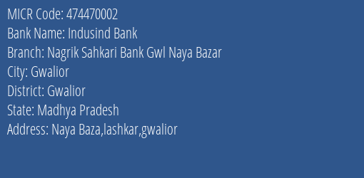 Nagrik Sahkari Bank Naya Bazar MICR Code