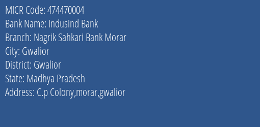 Nagrik Sahkari Bank Morar MICR Code