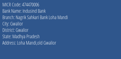 Nagrik Sahkari Bank Loha Mandi MICR Code