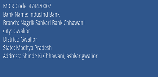 Nagrik Sahkari Bank Chhawani MICR Code