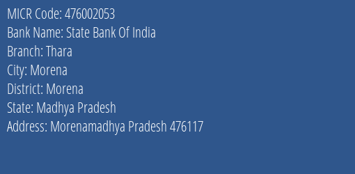 State Bank Of India Thara Branch Address Details and MICR Code 476002053