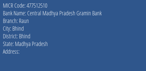 Central Madhya Pradesh Gramin Bank Raun Branch Address Details and MICR Code 477512510