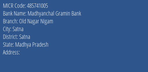 Madhyanchal Gramin Bank Old Nagar Nigam MICR Code