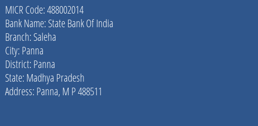 State Bank Of India Saleha Branch Address Details and MICR Code 488002014