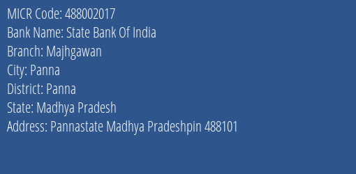 State Bank Of India Majhgawan Branch Address Details and MICR Code 488002017