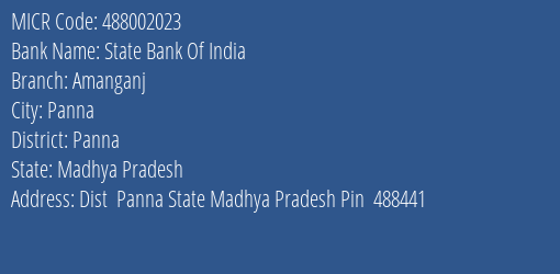 State Bank Of India Amanganj Branch Address Details and MICR Code 488002023