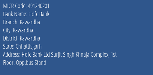 Hdfc Bank Kawardha MICR Code