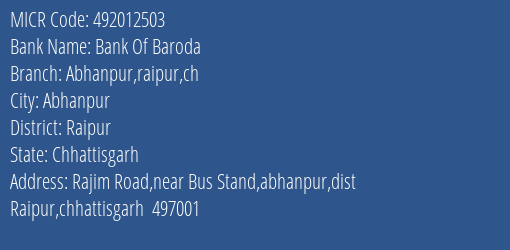 Bank Of Baroda Abhanpur Raipur Ch MICR Code
