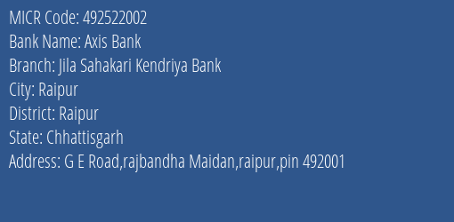 Jila Sahakari Kendriya Bank G E Road MICR Code