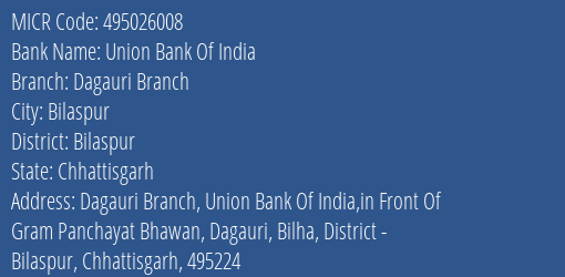 Union Bank Of India Dagauri Branch MICR Code