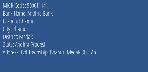 Andhra Bank Bhanur MICR Code