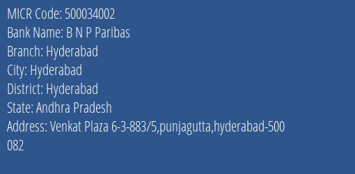 B N P Paribas Hyderabad MICR Code