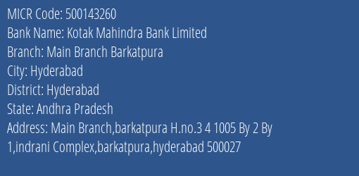 Rajadhani Co Operative Urban Bank Ltd Main Branch Barkatpura MICR Code