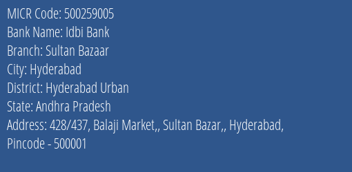 Idbi Bank Sultan Bazaar MICR Code