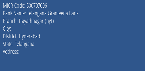 Telangana Grameena Bank Hayathnagar Hyt MICR Code