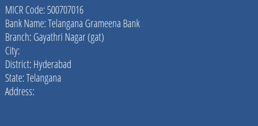 Telangana Grameena Bank Gayathri Nagar Gat MICR Code