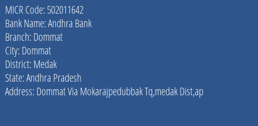 Andhra Bank Dommat MICR Code