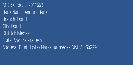 Andhra Bank Donti MICR Code
