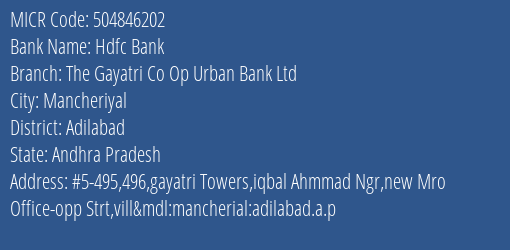 The Gayatri Co Op Urban Bank Ltd Iqbal Ahmmad Ngr MICR Code