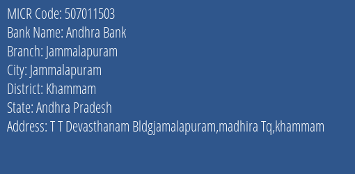 Andhra Bank Jammalapuram MICR Code