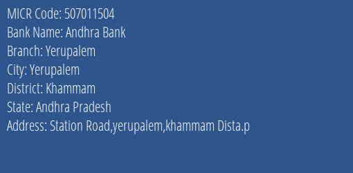 Andhra Bank Yerupalem MICR Code