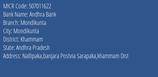 Andhra Bank Mondikunta MICR Code