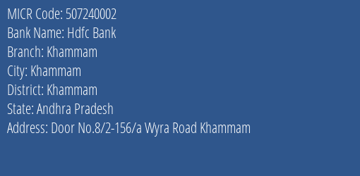 Hdfc Bank Khammam MICR Code