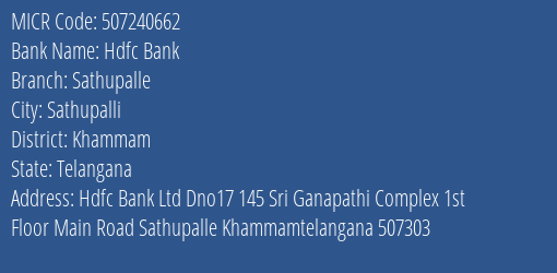 Hdfc Bank Sathupalle MICR Code
