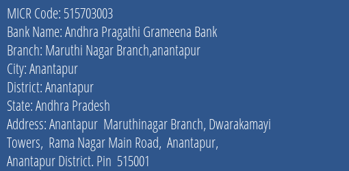 Andhra Pragathi Grameena Bank Maruthi Nagar Branch Anantapur MICR Code