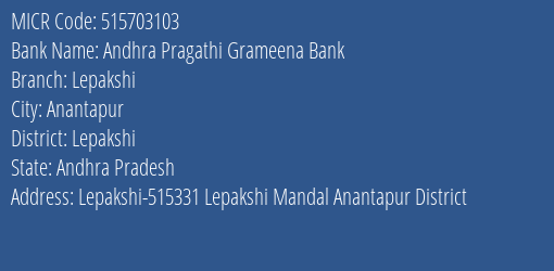 Andhra Pragathi Grameena Bank Lepakshi MICR Code