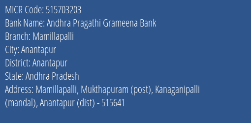 Andhra Pragathi Grameena Bank Mamillapalli MICR Code