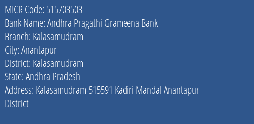 Andhra Pragathi Grameena Bank Kalasamudram MICR Code