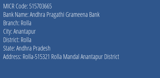Andhra Pragathi Grameena Bank Rolla MICR Code