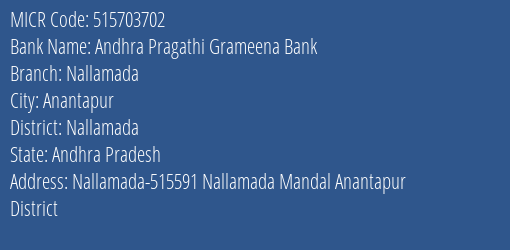 Andhra Pragathi Grameena Bank Nallamada MICR Code