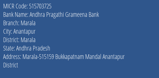 Andhra Pragathi Grameena Bank Marala MICR Code