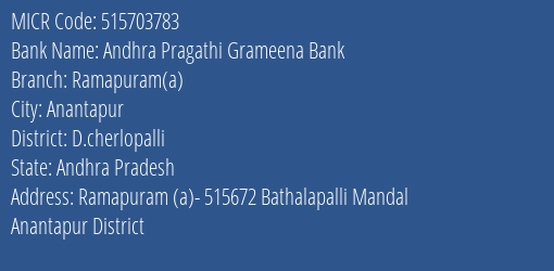 Andhra Pragathi Grameena Bank Ramapuram A MICR Code
