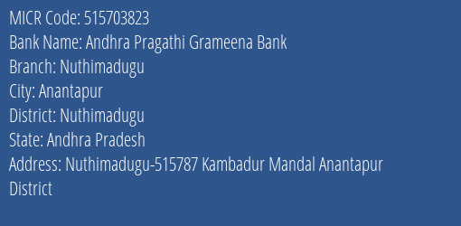 Andhra Pragathi Grameena Bank Nuthimadugu MICR Code