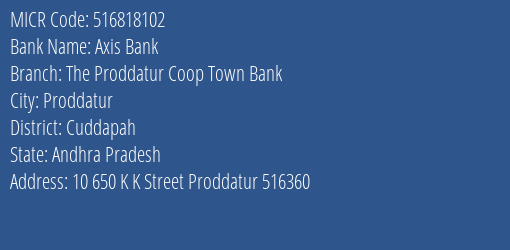 The Proddatur Coop Town Bank K K Street MICR Code