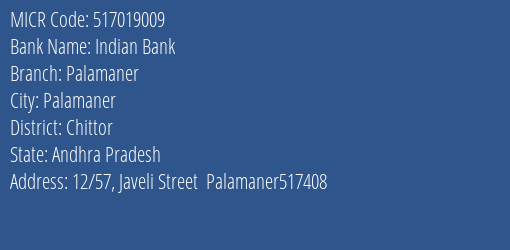 Indian Bank Palamaner Branch Address Details and MICR Code 517019009